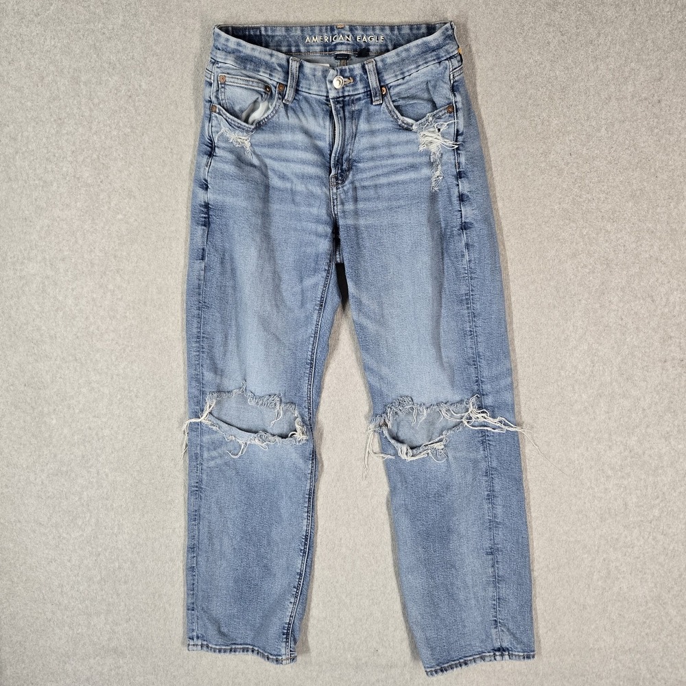 American Eagle Outfitters Women Jeans 8 Light Blue Denim Distressed Grunge